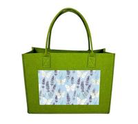 RLDOBOFE White Butterfly Garden Felt Tote Bag Reusable Foldable Grocery Bag Versatile Large Capacity Commuter Handbag, Light Green, One Size