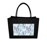 RLDOBOFE White Butterfly Garden Felt Tote Bag Reusable Foldable Grocery Bag Versatile Large Capacity Commuter Handbag, Black, One Size