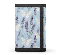 RLDOBOFE White Butterfly Garden Trifold Wallet Minimalist Mens Wallet with Key Hook 8 Card Slots Modern Stylish Polyester Security Wallets Fashion Slim Credit Card Holder Id Window