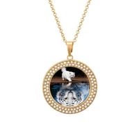 RLDOBOFE White Cat Mirror Image Tiger Pendant Necklace for Women Golden Charm Diamond Circle Necklaces with 20 Inch Chain Cute Diamond Jewelry Necklaces for Birthday Christmas Valentine's Day Gift
