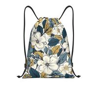 RLDOBOFE White Cherry Blossoms Drawstring Backpack Sports Gym Sackpack Waterproof Swim Bag Men Women Draw String Bag, Black, M