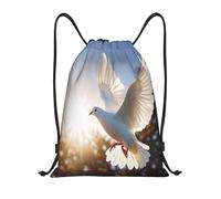RLDOBOFE White Dove Flying in the Sun Waterproof Drawstring Backpack, Black / White, S