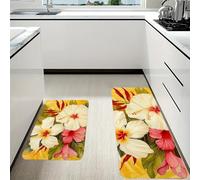 RLDOBOFE White Hibiscus Flower Kitchen Mats Set of 2 Cushioned Anti-Fatigue Non-Slip Kitchen Runner Rugs Comfort Foam Standing Mat Absorbent Floor Rug for Office Sink Home Laundry