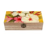 RLDOBOFE White Hibiscus Flower Wooden Keepsake Box with Lids Wood Storage Box with A Hinged Lid Decorative Boxes Table Large Rectangular Organizer Container for Jewelry Photos Craft