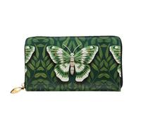 RLDOBOFE White Moth Leather Wallet for Women Long Coin Purse Ultra Slim Credit Cards Holder Bifold Clutch