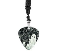 RLDOBOFE White Patterned Ghost Guitar Pick Necklace, Guitar Pick Holder Pendant for Women, Guitar Music Necklace for Men, Personalized Rock Music Necklace with Chain, Music Picks