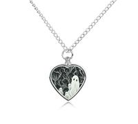 RLDOBOFE White Patterned Ghost Pet Urn Necklaces for Ashes, Heart-Shaped Pendant for Cat Lover, Custom Dog Cremation Keepsake Jewelry, Picture Necklace Personalized for Loss of Dog