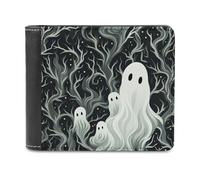 RLDOBOFE White Patterned Ghost Wallet Passcase for Men, Extra Capacity Bifold Leather Wallets with ID Windows, Slim Stylish Wallet for Gift, Blocking Money Clip for Cards, Coin Pouch