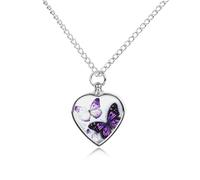 RLDOBOFE White Purple Butterflies Pet Cremation Necklaces for Ashes Personalized Pet Ashes Jewelry Heart Shaped Urn Pendant Custom Memorial Funeral Keepsake for Loss Dogs Cats