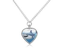 RLDOBOFE White Shark Cremation Jewelry for Ashes Heart Urn Necklaces Personalized Memorial Necklace Dog Cat Keepsake Pendant Custom Small Locket Ash Holder for Women Men