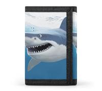 RLDOBOFE White Shark Trifold Wallet Minimalist Mens Wallet with Key Hook 8 Card Slots Modern Stylish Polyester Security Wallets Fashion Slim Credit Card Holder Id Window