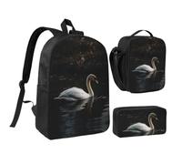 RLDOBOFE White Swan Backpack Set 3 PCS - 17 Inch Laptop Backpack with Lunch Bag, Waterproof Daypack Insulated Lunch Box Large Capacity Coin Pouch Personalized Gift