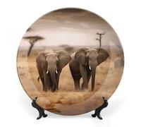 RLDOBOFE Wild Animals Elephants Decorative Plate Round Salad Dessert Plate Porcelain Plates Ceramic Ornament Chinese Classical Art Decor for Display for Home Wall Dining Coffee Table 10inch