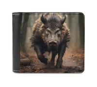 RLDOBOFE Wild Boar Photos Wallet Passcase for Men, Extra Capacity Bifold Leather Wallets with ID Windows, Slim Stylish Wallet for Gift, Blocking Money Clip for Cards, Coin Pouch