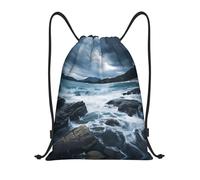 RLDOBOFE Winter Sea Drawstring Backpack Sports Gym Sackpack Waterproof Swim Bag Men Women Draw String Bag, Black, M