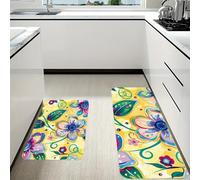 RLDOBOFE with Green Circle Kitchen Mats Set of 2 Cushioned Anti-Fatigue Non-Slip Kitchen Runner Rugs Comfort Foam Standing Mat Absorbent Floor Rug for Office Sink Home Laundry