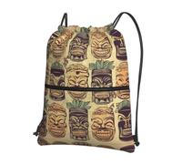 RLDOBOFE With Zipper Pocket For Men Women Shopping Beach Yogavintage Aloha Tiki Pattern Drawstring Backpack, Black, One size