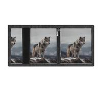 RLDOBOFE Wolf on The Mountain Trifold Wallet Minimalist Mens Wallet with Key Hook 8 Card Slots Modern Stylish Polyester Security Wallets Fashion Slim Credit Card Holder Id Window