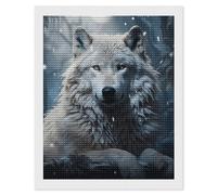 RLDOBOFE Wolf Sitting in The Snow Diamond Picture for Unisex, Round Diamond Art Kits 16"x20" for Beginners, Personalized Diamond Painting for Wall Decor, Gem Dot Crafts, DIY Full Drill Paint