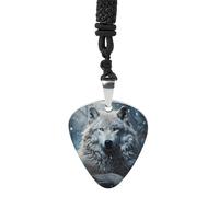 RLDOBOFE Wolf Sitting in The Snow Guitar Pick Necklace, Guitar Pick Holder Pendant for Women, Guitar Music Necklace for Men, Personalized Rock Music Necklace with Chain, Music Picks