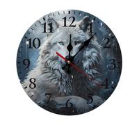 RLDOBOFE Wolf Sitting in The Snow Wall Clock for Home, Battery Operated Silent Clock for Office, Fashionable Round Wall Clocks Black with Arabic Numerals for Kitchen, Living Room 25 * 25cm