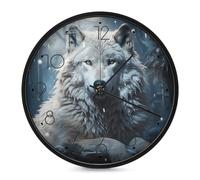 RLDOBOFE Wolf Sitting in The Snow Wall Clock for Home, Battery Operated Silent Clock for Office, Fashionable Round Wall Clocks with Arabic Numerals for Kitchen, Living Room, 9.8inch Black