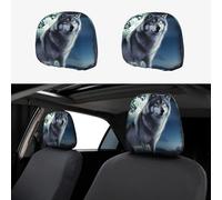RLDOBOFE Wolf Under Moon Car Headrest Cover 2 PCS, Funny Auto Front Seat Head Rest Protector, Universal Car Headrest Protector Elastic, Personalized Seat Cover Headrest Trim for Most Cars