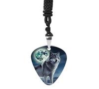 RLDOBOFE Wolf Under Moon Guitar Pick Necklace, Guitar Pick Holder Pendant for Women, Guitar Music Necklace for Men, Personalized Rock Music Necklace with Chain, Music Picks