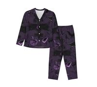 RLDOBOFE Women's Pajama Sets Long Sleeve Sleepwear Purple Black Goth Spooky Button Down Nightshirts Soft Pjs Loungewear Sets, Black, XL