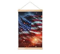 RLDOBOFE Wooden Shaft Hanging Poster Fireworks American Flag Wall Art Prints Canvas Paintings with Wood Frames Vintage Wall Banner Modern Artwork for Home Decor Tapestry Ready to Hang