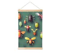 RLDOBOFE Wooden Shaft Hanging Poster Insect Atlas Wall Art Prints Canvas Paintings with Wood Frames Vintage Wall Banner Modern Artwork for Home Decor Tapestry Ready to Hang