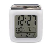RLDOBOFE World War 2 Aircraft Airplane Alarm Clock for Bedroom, Wake Up Clocks with 7 Color Changing Night Light, Digital Alarm Clock with Temperature for Gym, Kitchen, Yoga, Meeting