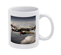 RLDOBOFE World War 2 Aircraft Airplane Coffee Mugs for Woman, Ceramic Cups with Large Handle, Personalized Tea Cup for Man, Classic Round Mug for Home, Office, Restaurant, Housewarming Gifts