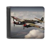 RLDOBOFE World War 2 Aircraft Airplane Wallet Passcase for Men, Extra Capacity Bifold Leather Wallets with ID Windows, Slim Stylish Wallet for Gift, Blocking Money Clip for Cards, Coin Pouch