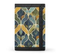 RLDOBOFE Yellow And Brown Trifold Wallet Minimalist Mens Wallet with Key Hook 8 Card Slots Modern Stylish Polyester Security Wallets Fashion Slim Credit Card Holder Id Window