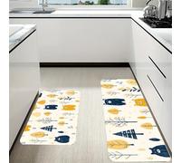 RLDOBOFE Yellow Bear Pattern Kitchen Mats Set of 2 Cushioned Anti-Fatigue Non-Slip Kitchen Runner Rugs Comfort Foam Standing Mat Absorbent Floor Rug for Office Sink Home Laundry
