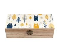 RLDOBOFE Yellow Bear Pattern Wooden Keepsake Box with Lids Wood Storage Box with A Hinged Lid Decorative Boxes Table Large Rectangular Organizer Container for Jewelry Photos Craft