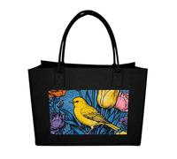 RLDOBOFE Yellow Bird And Flowers Felt Tote Bag Reusable Kitchen Grocery Bag Versatile Large Capacity Commuter Handbags, Black, One Size