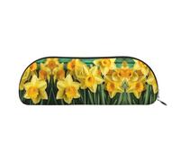 RLDOBOFE Yellow Daffodils Flowers Pencil Pouch Leather,Small Pen Bags With Zipper For Pencils,Pens,Markers,Makeups,Change,Coins