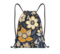 RLDOBOFE Yellow Flowers Drawstring Backpack Sports Gym Sackpack Waterproof Swim Bag Men Women Draw String Bag, Black, S