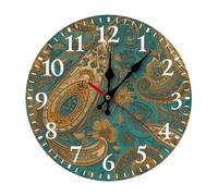 RLDOBOFE Yellow Paisley Pattern Wall Clock for Home, Battery Operated Silent Clock for Office, Fashionable Round Wall Clocks White with Arabic Numerals for Kitchen, Living Room 25 * 25cm