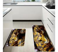 RLDOBOFE Yellow Snake Kitchen Mats Set of 2 Cushioned Anti-Fatigue Non-Slip Kitchen Runner Rugs Comfort Foam Standing Mat Absorbent Floor Rug for Office Sink Home Laundry