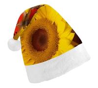 RLDOBOFE Yellow Sunflowers with Red Butterfly Christmas Hat Classic Santa Claus Hat with Plush Trim for New Year Xmas Party Supply