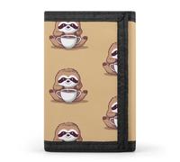 RLDOBOFE Yoga Animal Coffee Trifold Wallet Minimalist Mens Wallet with Key Hook 8 Card Slots Modern Stylish Polyester Security Wallets Fashion Slim Credit Card Holder Id Window