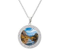 RLDOBOFE Zion National Park Pendant Necklace for Women Charm Diamond Circle Necklaces with 20 Inch Chain Cute Diamond Jewelry Necklaces for Birthday Christmas Valentine's Day Gift