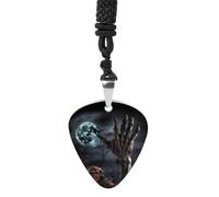 RLDOBOFE Zombie Hand Dark Halloween Guitar Pick Necklace, Guitar Pick Holder Pendant for Women, Guitar Music Necklace for Men, Personalized Rock Music Necklace with Chain, Music Picks