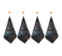 RLDOBOFE Zombie Hand Dark Halloween Hand Towel with Rings, Personalized Hand Towels for Bathroom, Highly Absorbent Square Towels 4PCS, Super Soft Towel with Lanyard for Kitchen, Hotel