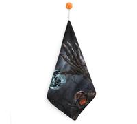 RLDOBOFE Zombie Hand Dark Halloween Hand Towel with Rings, Personalized Hand Towels for Bathroom, Highly Absorbent Square Towels 1PCS, Super Soft Towel with Lanyard for Kitchen, Hotel