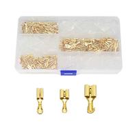 RLECS 150pcs 2.8mm 4.8mm 6.3mm Female Spade Connector Brass Crimp Terminal Connector with Insulating Sleeves Assorted Kit Cold-Pressed Terminal Gold