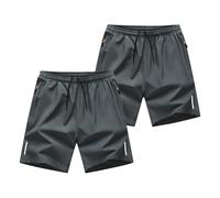 RLEHJN 2 Pack Gym Shorts Men Zip Pocket Summer Casual Outdoor Running Sports Elasticated Waist Short Pants Quick Dry Athletic Workout Training Shorts for Walking, Beach, Hiking & Camping M-5XL Gray